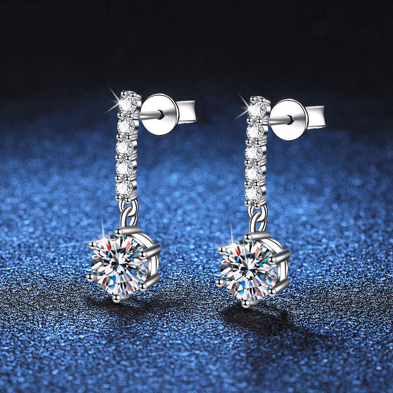 S Pure Sier 2023 New Style for Women Classic Tassel Six-Prong One Carat Moissanite Earrings 817