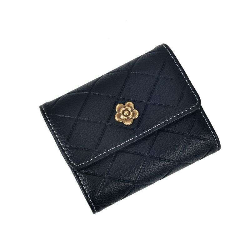 Camellia Small Card for Women, Short Style, 2023 New Versatile Korean Fashion Women's Driver's License Buckle Coin Purse ID Holder