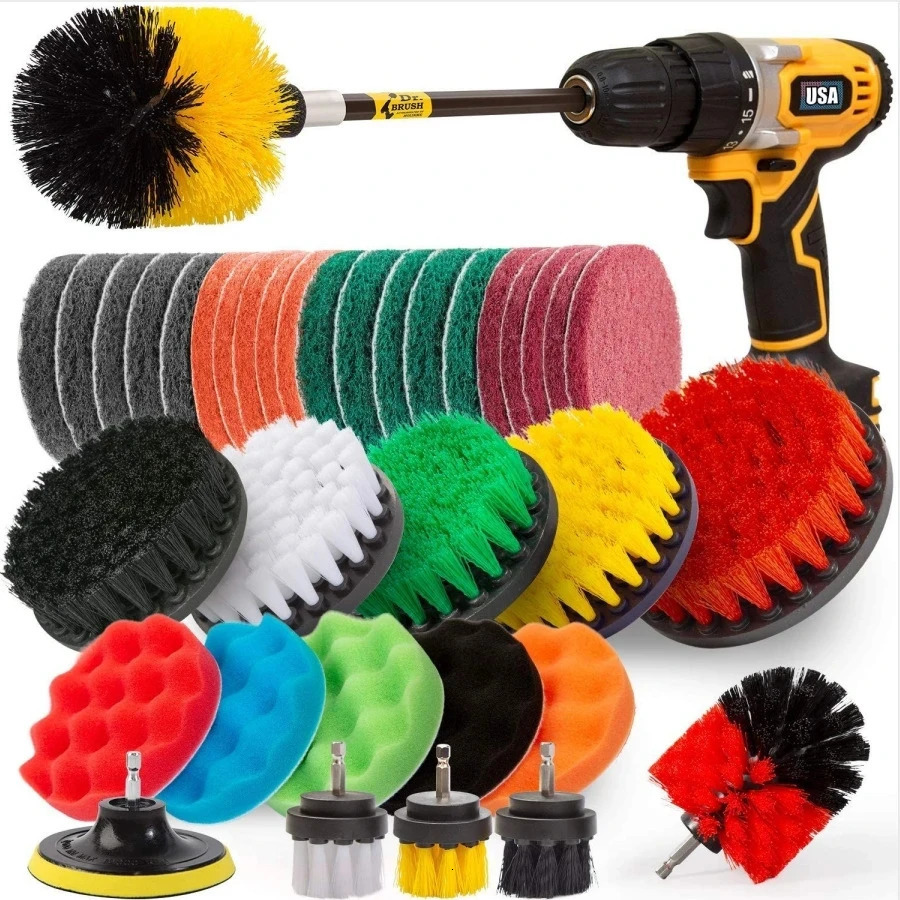 UNTIOR Electric Drill Brush Attachment Set Power Scrubber Brush Car Polisher Kitchen Bathroom Cleaning Kit Toilet Cleaning Tools 250714