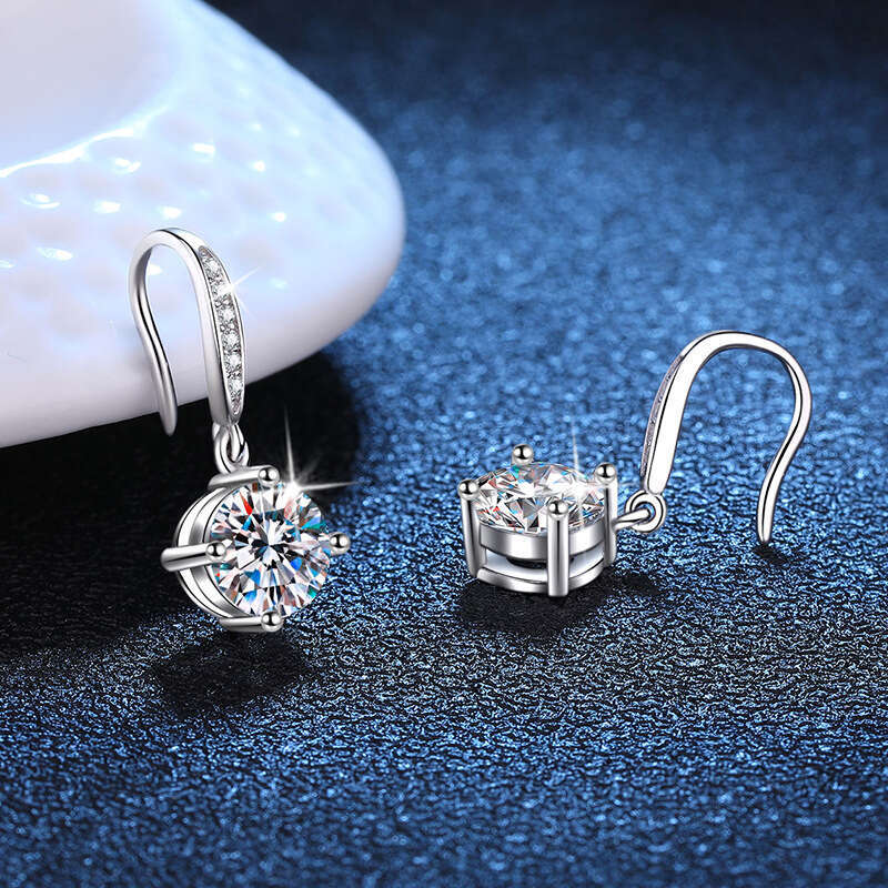 S 50 Points D Color Simple Classic Four-Claw Ear Hook Moissanite Pure Sier Earrings Women 480