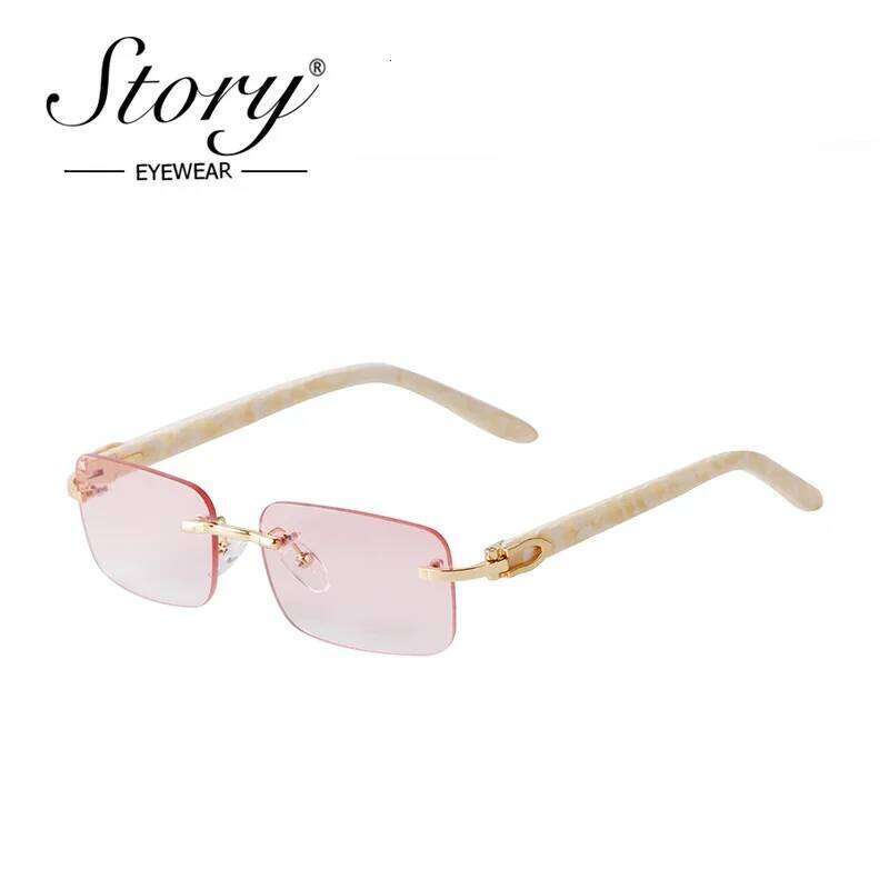 STORY 2022 Retro Frameless Marbling Frame Acetate Sunglasses Men Women Fashion Green Lenses Rimless Rectangle Sun Glasses S520C