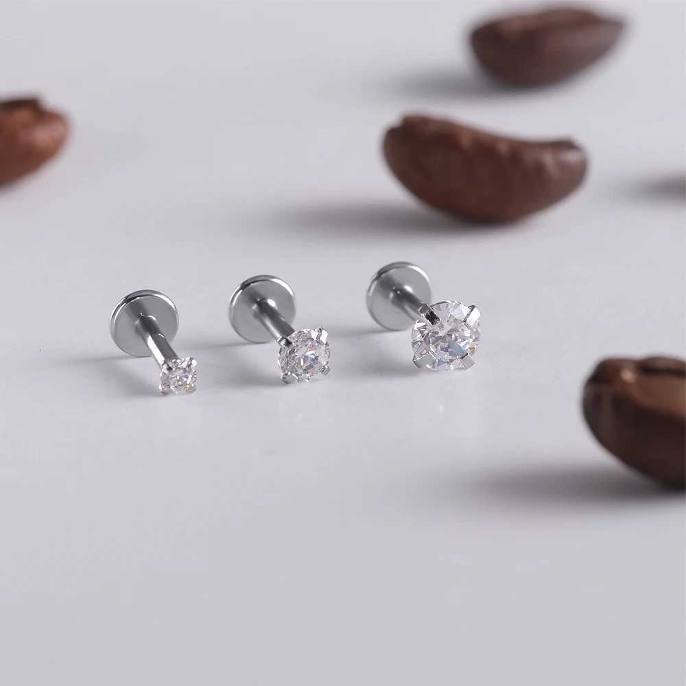 2PC Labret Tragus Stud Earrings 16G Surgical StainlESS Steel CZ Crystal Monroe Helix Cartilage Conch Lip BoDY Piercing JXJ250718
