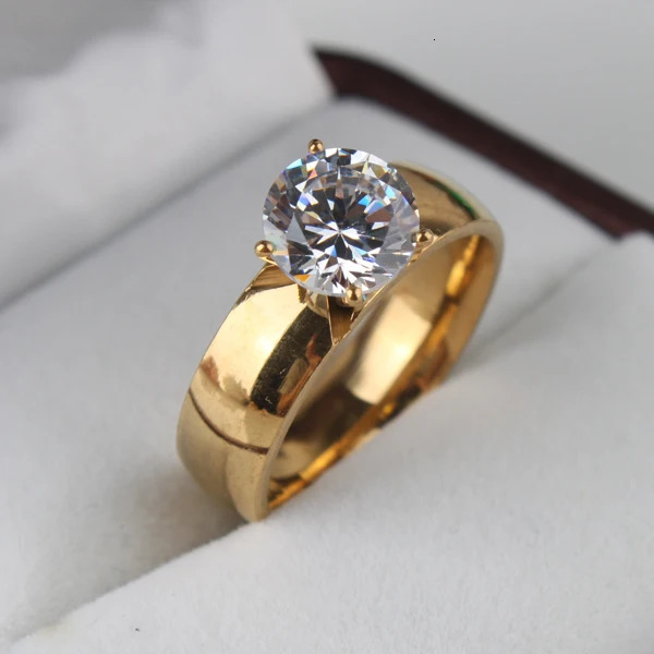 6mm Light Zircon CZ gold color Stainless Steel finger rings men women jewelry wholesale lots 250715