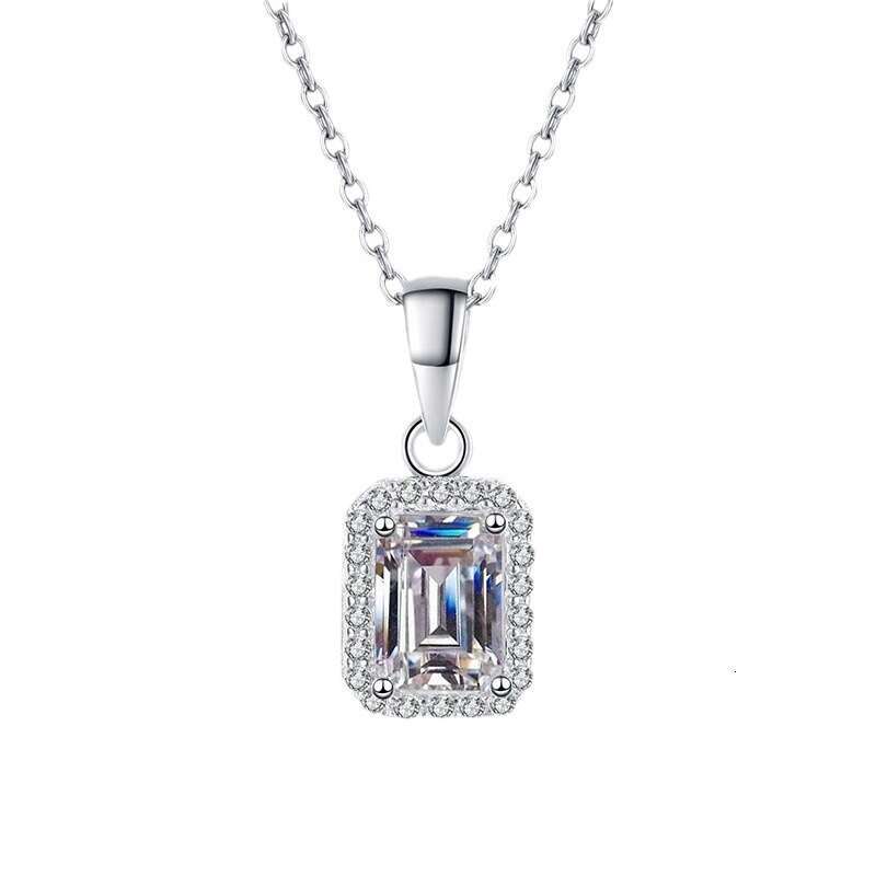 S Sterling Sier Pendant for Women Rectangular Radiant Group Mother Green Cut D Color Moissanite Necklace e73