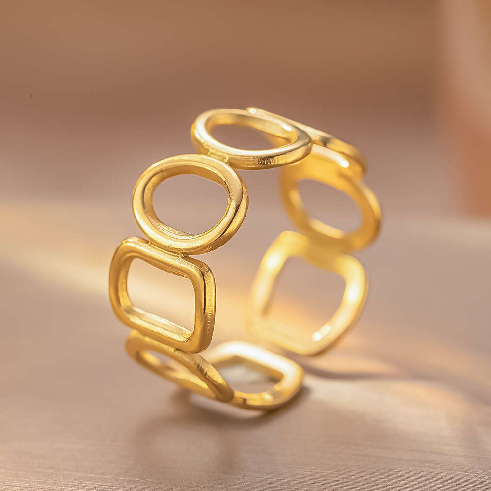 Trendy Irregular Geometric Stainless for Men and Women, Personalized Couple Heart Open Adjustable Titanium Steel Ring