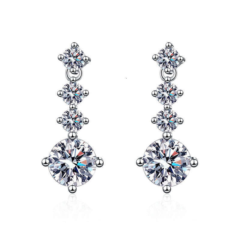 S Pure Sier for Women High-end Korean Style Tassel Four-prong One Carat Earrings Moissanite Studs 1c2
