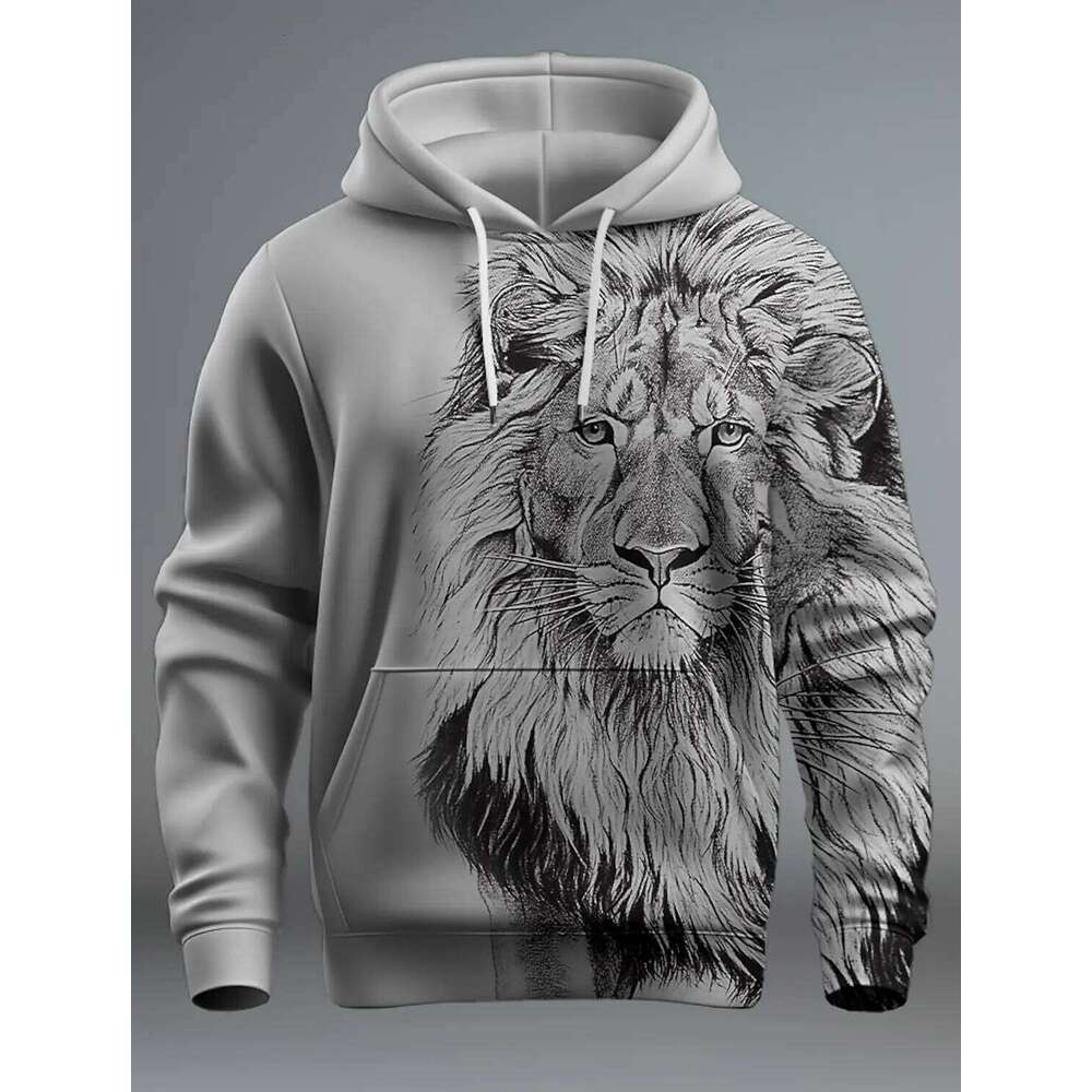 New Graphic Lion Men's Fashion 3D Streetwear Hoodies Long Sleeve Hooded Print Front Pocket Spring Hoodie Sweatshirt