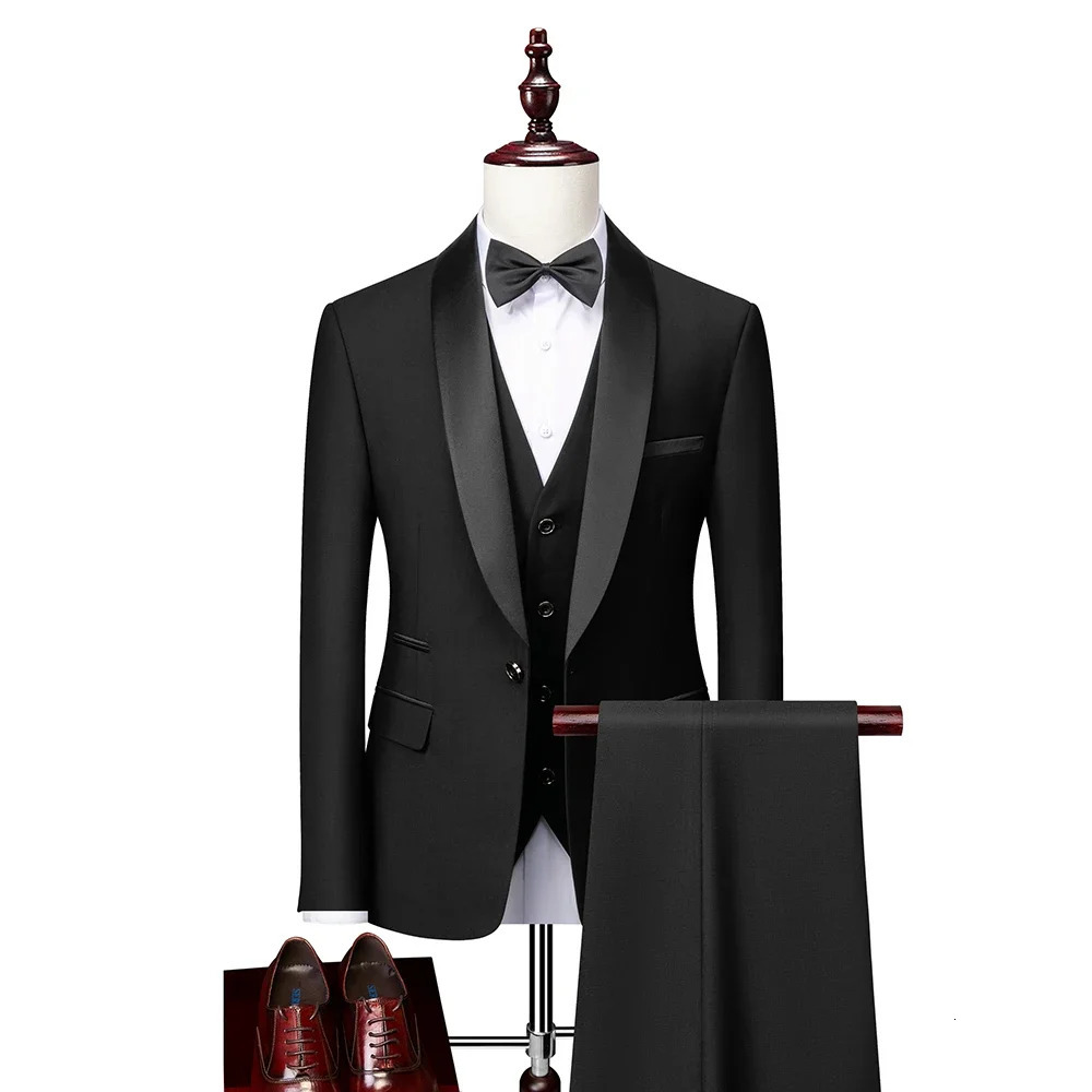 Men Skinny 3 Pieces Set Formal Slim Fit Tuxedo Prom Suit Male Groom Wedding Blazers High Quality Dress Jacket Coat Pants Vest 250717