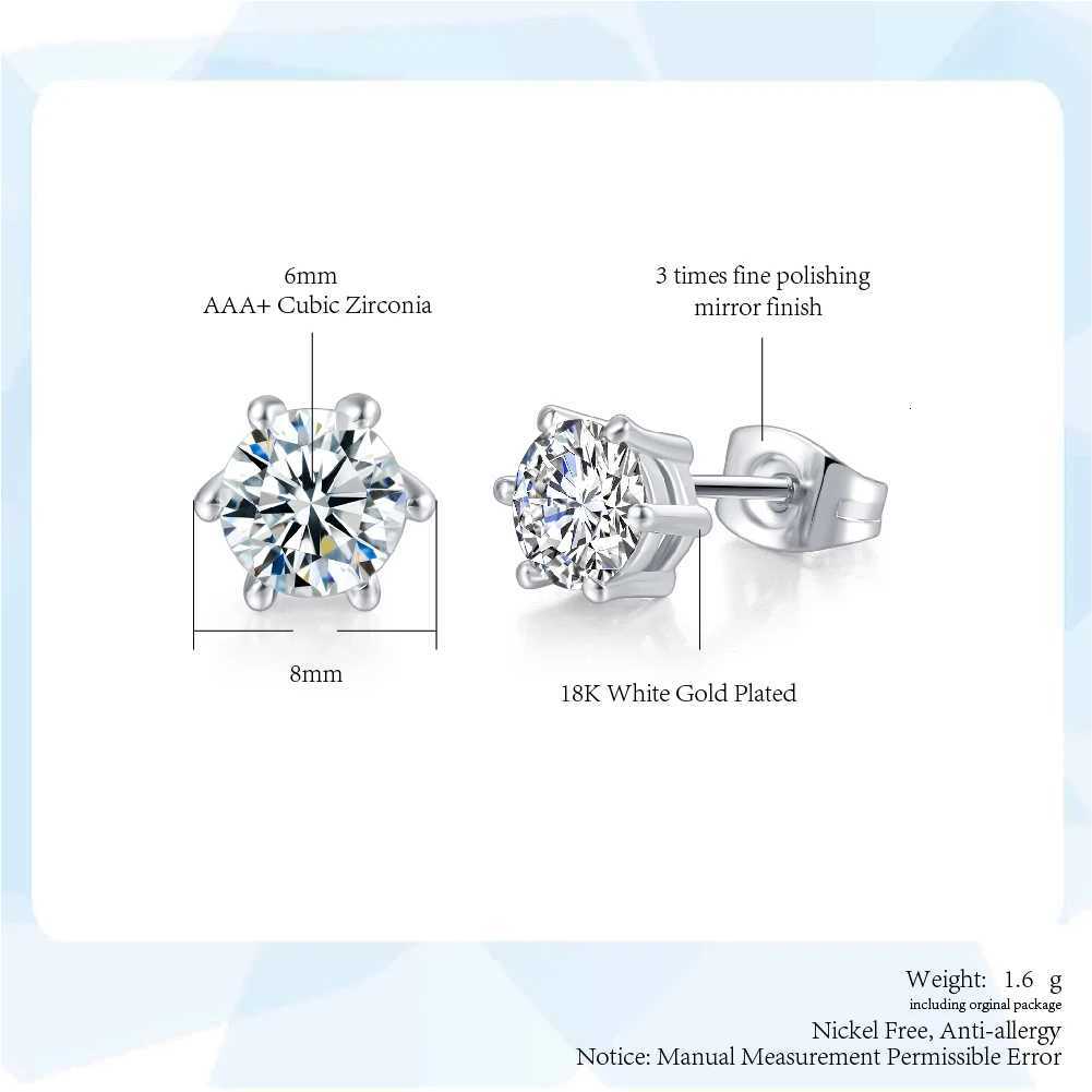 Classic Zirconia Stud Earrings for Women Men Sparkling Crystal Rose Gold Color Wedding Engagement Ear Accessories Jewelry E035XJ250718