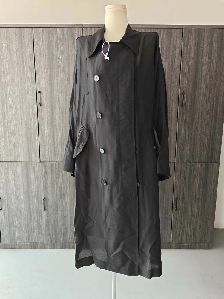 ZMEENNA Womens Lightweight Oversized Draped Trench Coat Long Sleeve Double Breasted Loose Fit Classic Lapel Chic Style ZM1054 250715