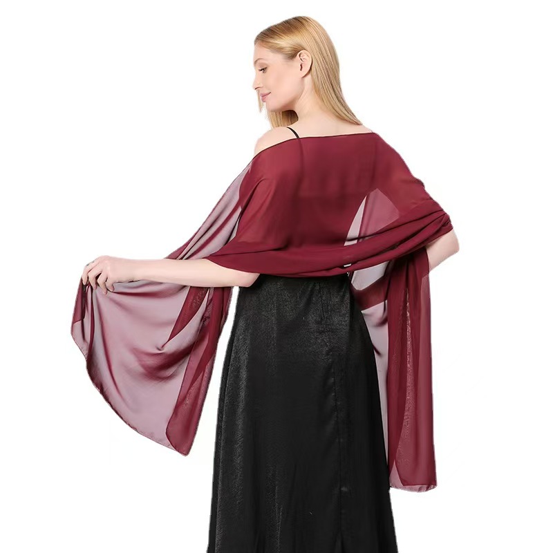 K1397 High Quality Pure Color Chiffon Lengthened Shawl Bride Bridesmaids Wedding Dress Prom Party Dinner Shawl Female