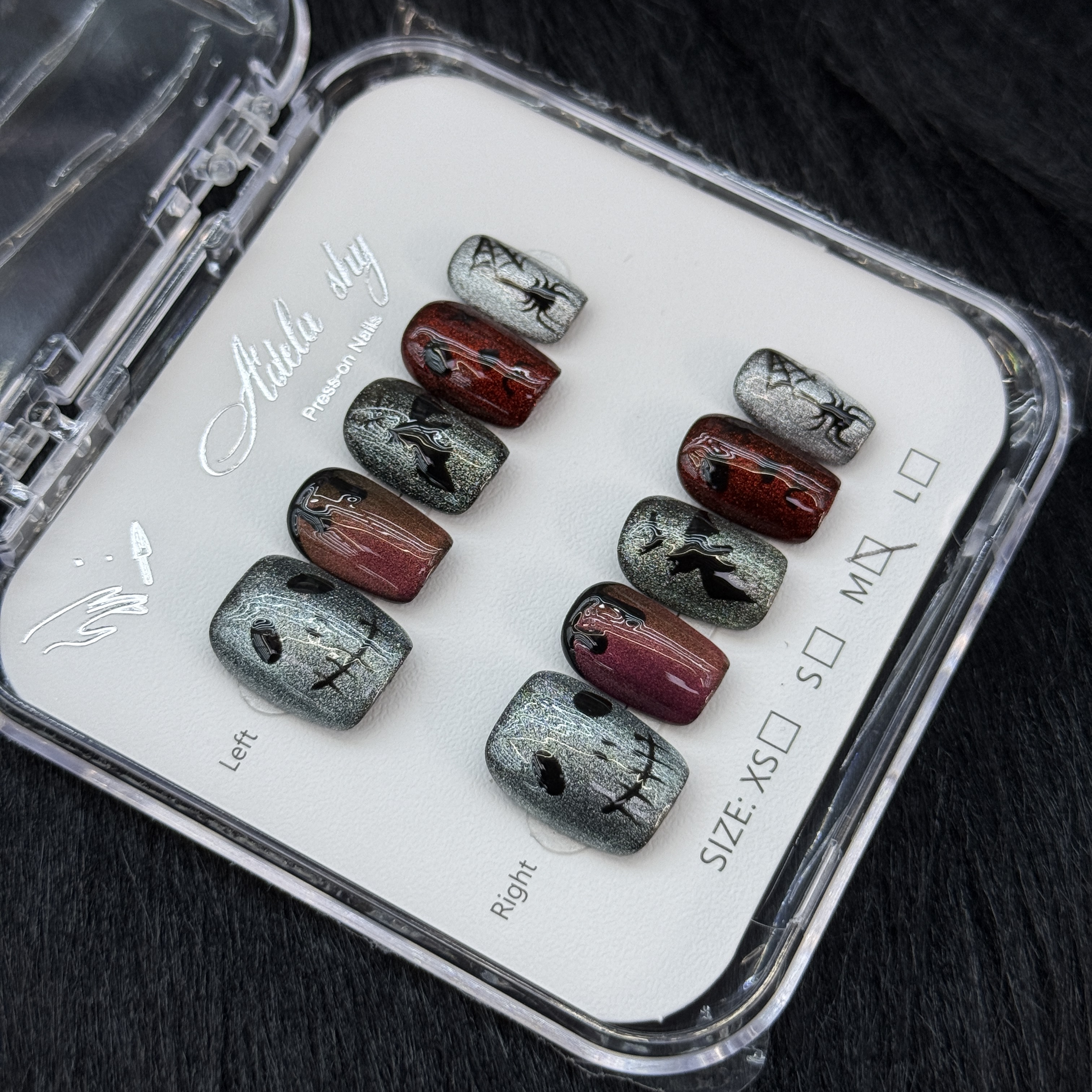 10Pcs Street Art Graffiti Press-On Nails - Red & Grey Punk Smiley Manicure Set