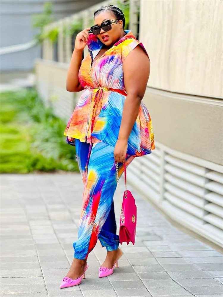 Wmstar Plus Size Women Clothing Two Piece Set Hoodies Tie Dye Casual Loose Top and Pants Matching Suit Wholesale Drop 250714