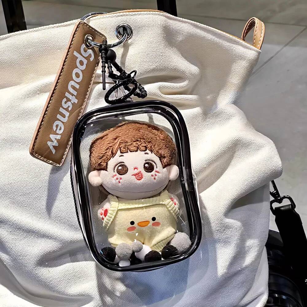 10cm Transparent Plush Dolls Mystery Keychain PVC Thicken Storage Pouch Organizer Box Doll Toy Bag Wallet