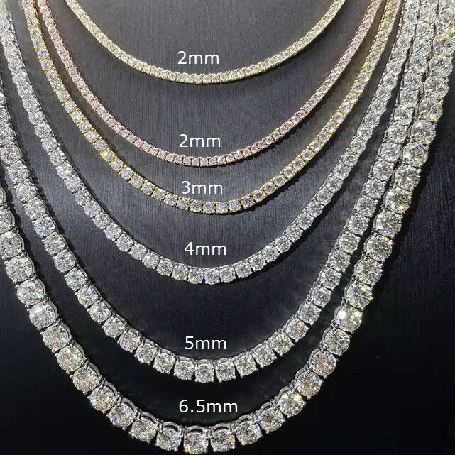 3mm Moissanite Iced Out Tennis Chain 925 Sterling Silver Moissanite Hip Hop Jewelry 3mm Moissanite Tennis Necklace