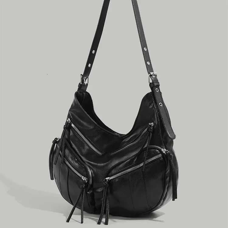 Vintage Large Capacity Soft Leather Motorcycle Bag Mens 2025 New High-End Feel Multi-Pocket Single Shoulder Slant Cross Bag Y250718