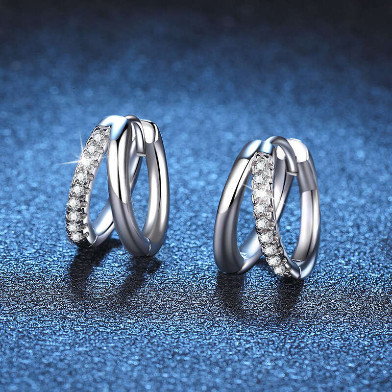 S Pure Sier Full Dia French Design Earrings 15 Points D Color Moissanite Studs 81b