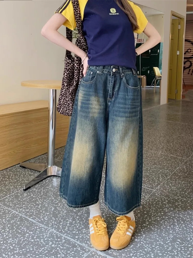 Retro Blue Wide Short Jean Baggy Y2k Jorts Casual Vintage Streetwear Harajuku Korean Style Denim Shorts Basic Summer 2024 250714