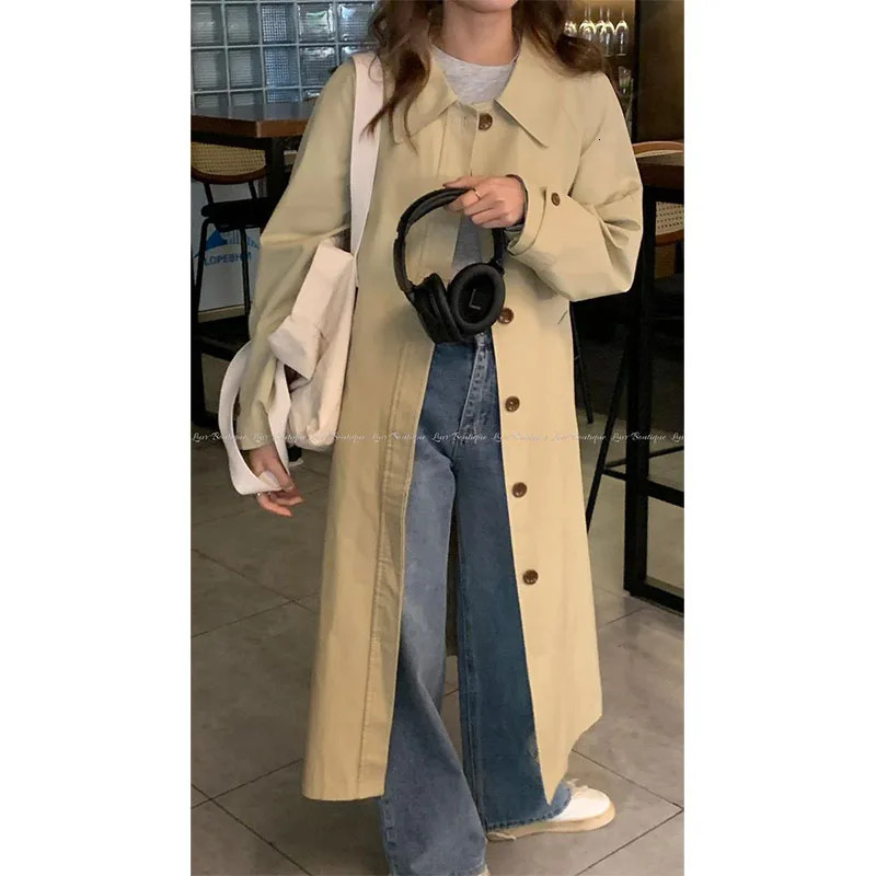 Autumn Winter Womens Fashion Trench Coat Single row buckle Female Windbreaker Coats Mid length Khaki Versatile Outwear 250715