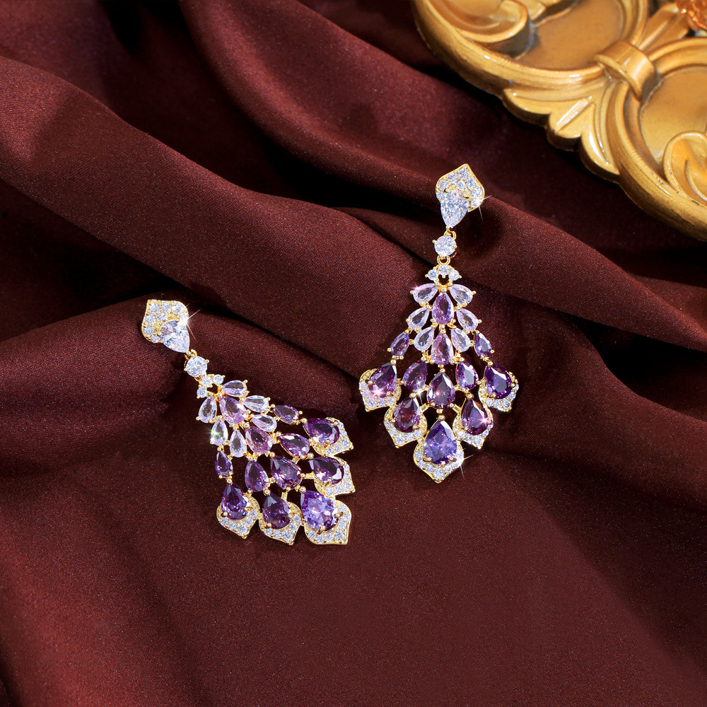 2025 Choucong Brand Dangle Earrings Vintage Jewelry 18K Gold Fill Water Drop Amethyst Cubic Zircon CZ Diamond Party Eternity Women Weddng Earring For 