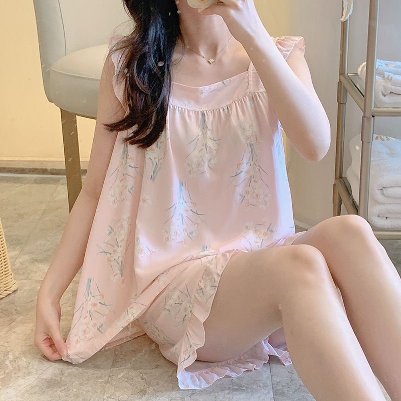 Y25-Summer pajamas for women, thin style, can be worn outside, student cotton silk home clothes, spring and summer new cotton silk suit