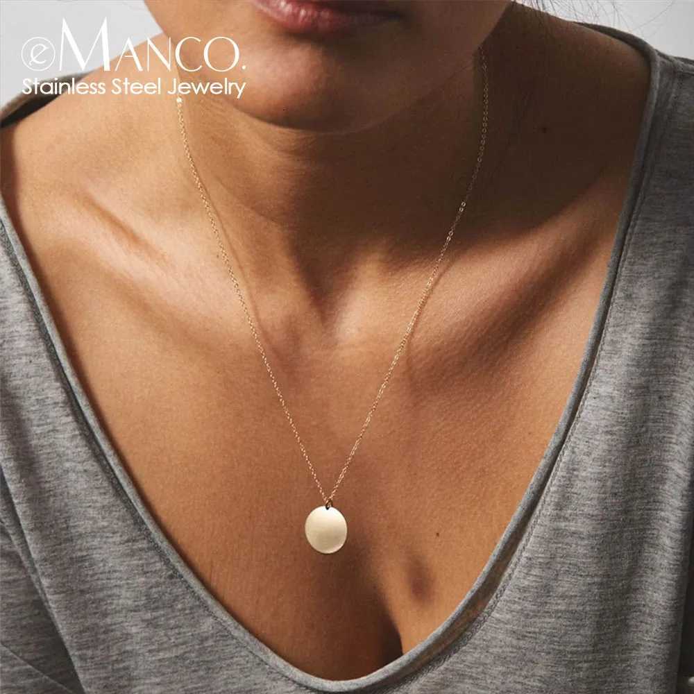 Anco Wens Simp Round Pendant Necklace Stainless Steel Clavicle Necklace Long Chain Fashion Jewelry Statement Girls Gift W250718