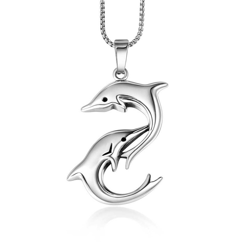 60cm Simple Style Playful Dolphin Titanium Steel Necklace Pendant Men and Women Cute Animal Necklace Accessories Accessories