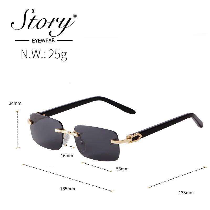 STORY 2022 Retro Frameless Marbling Frame Acetate Sunglasses Men Women Fashion Green Lenses Rimless Rectangle Sun Glasses S520C