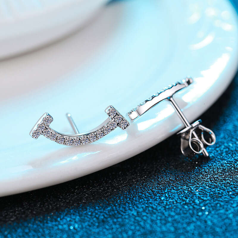 Smiley Face S Pure Sier Moissanite Full Dia Internet Celebrity Personality Geometric Earrings 756