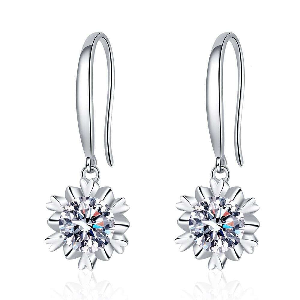 S Sier Snowflake Women, Hexagram High-End Elegant Ear Hooks, D Color 1 Carat Moissanite Earrings for Women d3d