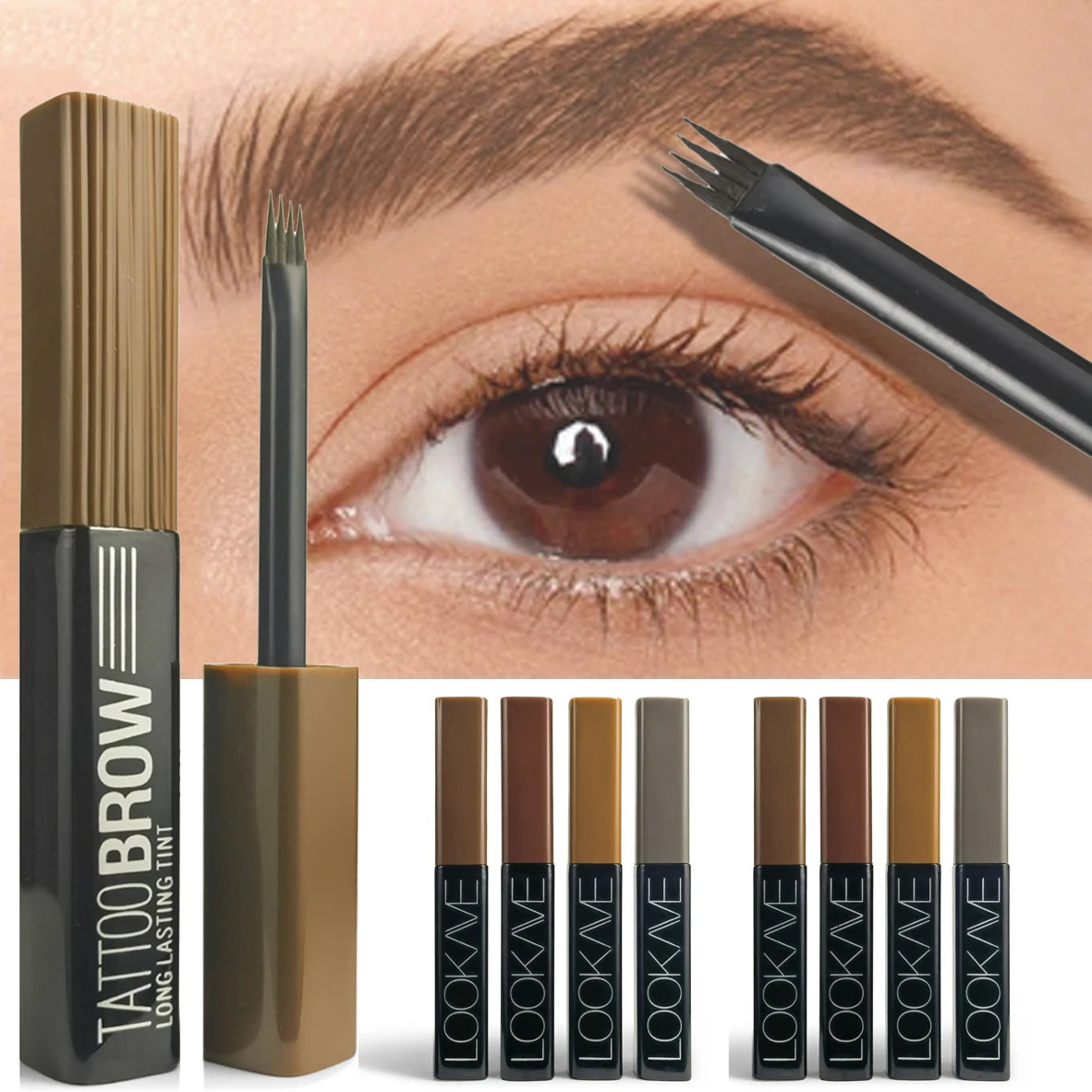 Unique 4-Tip Tattoo Eyebrow Brush Tint Waterproof Filling Liquid Eyebrow Pencil Transfer-Proof Semi-Permanent Brows Makeup 250712