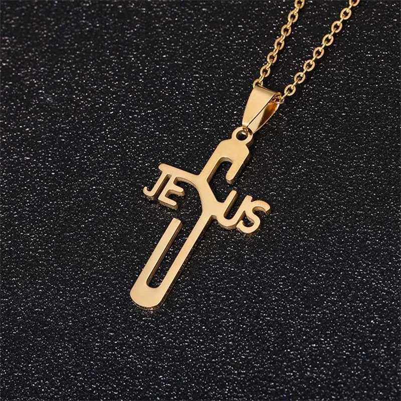 Stainless Steel Cross Pendant Monogram Jesus Choker Necklace Men Women Daily Wear Jewelry W250718