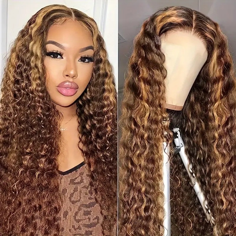 13x6 Deep Wave Lace Front Wig Lace Front Wig for Women Women's Center-parted Tiny Curls Long Curly Wig