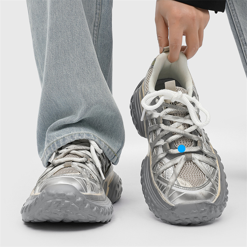 2025 Spring Summer Color-Block Thick-Soled Dad Shoes Height Increasing Unisex Couple New Lace-Up Dirty Sneakers