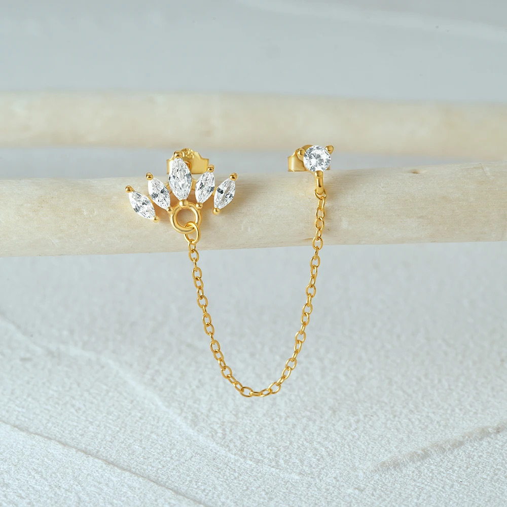 CANNER 1PC 925 Sterling Silver Crown Chain Tassel Zircon Drop Earrings For Women 18K Gold Minimalism Earrings Fine Jewelry Gift 250715