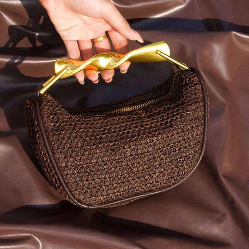 New Leisure Vacation Beach Women's Fashion Grass Woven Versatile Dumpling Metal Handbag Shoulder Crossbody Bag