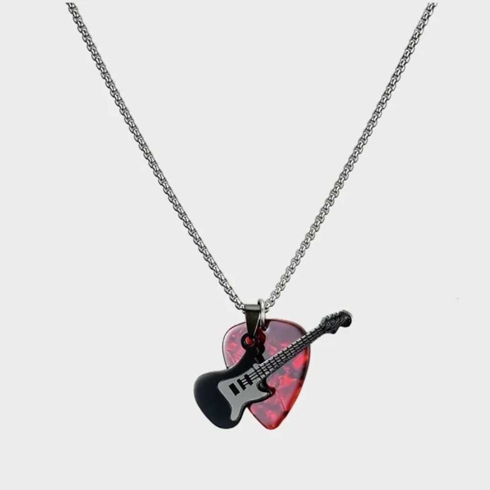 Hip-hop Guitar Pick Pendant Necklace Punk Titanium Steel Guitar Chain Choker Trendy Vintage Electric Guitar Sweater Chain Boys W250718