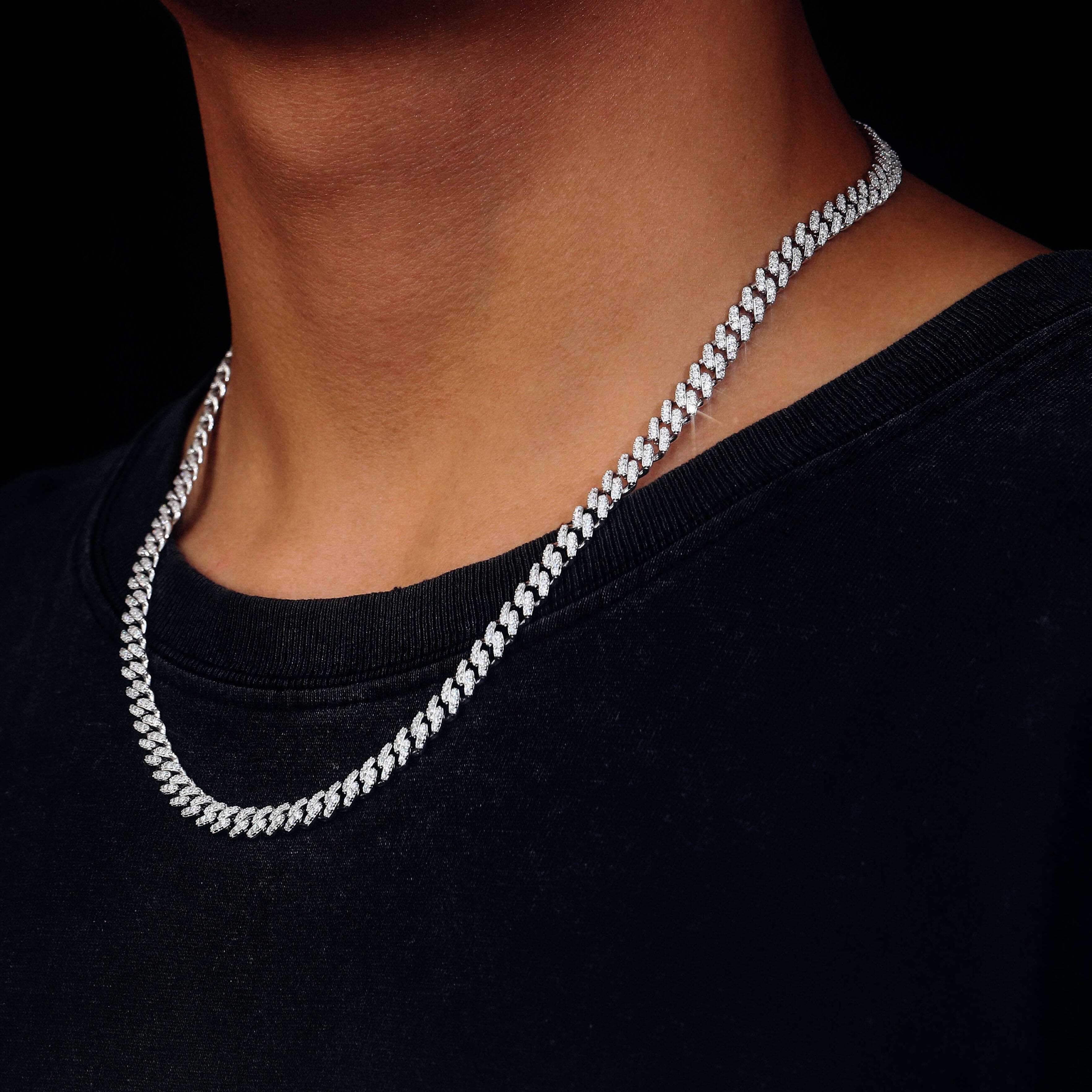 Hiphop Jewelry 6mm 16-24inch 925 Sterling Silver Cuban Link Necklace Moissanite Cuban Ice Cuban Necklace Fine Jewelry for Men