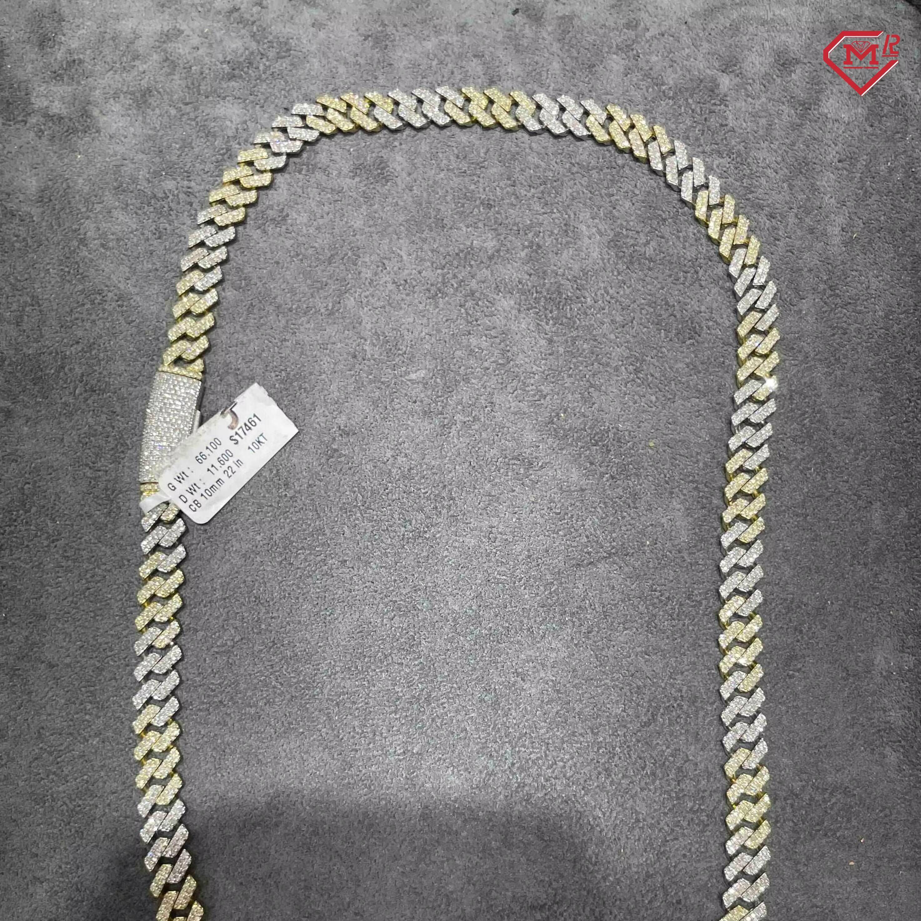 10mm Hip Hop Cuban Link Chain Two Tones 925 Sterling Silver Moissanite Cuban Chain