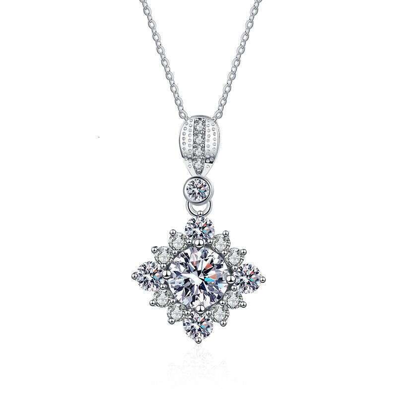 S Pure Sier Pendant Plated PT950 Geometric Princess Cut Full Dia D Color Moissanite Necklace for Women 245