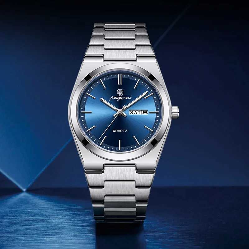 Pengagar Luxury Men Watch Date Week Waterproof Luminous Stainless Steel Watch For Man Casual Quartz Mens Watches Male Sport+Box W250718