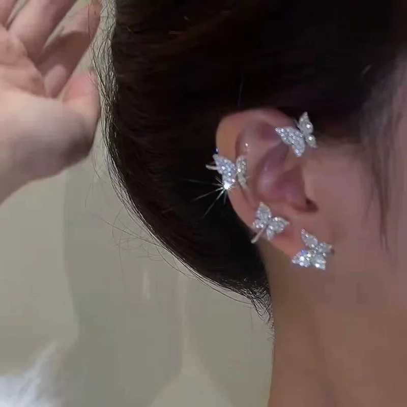 Gold Silver Color Metal Butterfly Ear Clips Without Piercing for Women Sparkling Zircon Ear Cuff Clip Earrings Wedding Jewelry XJ250718