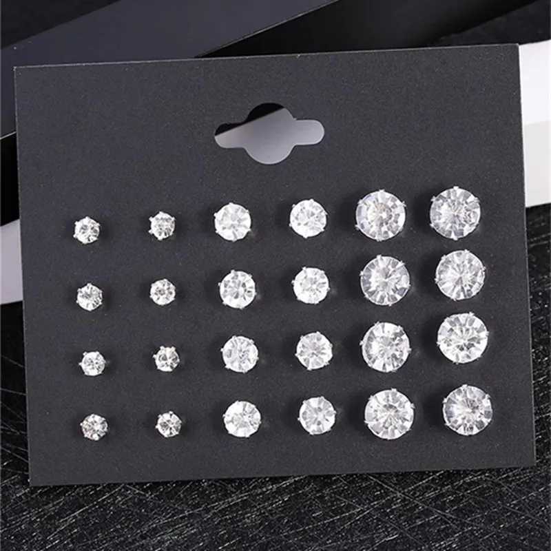 12 Pairs/Pack White Shiny Wedding Stud Earrings Set for Women Men Crystal Earrings Jewelry Accessories Gifts XJ250718