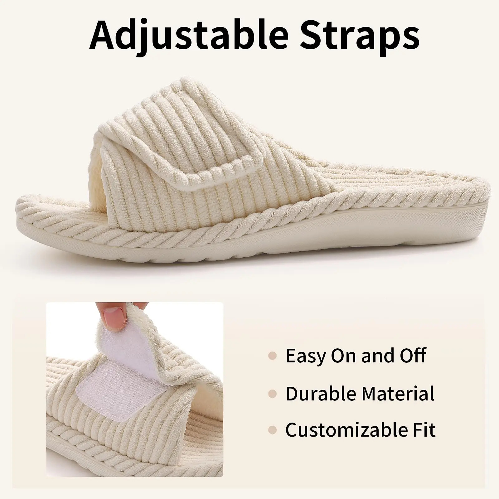 Comwarm Orthopedic House Slippers For Women Adjustable Indoor Slippers Fashion Open Toe Corduroy Bedroom Slides Fur Cotton Shoes 250716