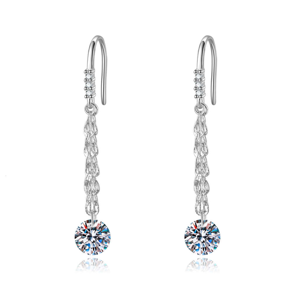 Moissanite Chinese Style National Trend Phoenix Tail Chain Elegant High-end Tassel Starry Sky Earrings Ear Thread 791