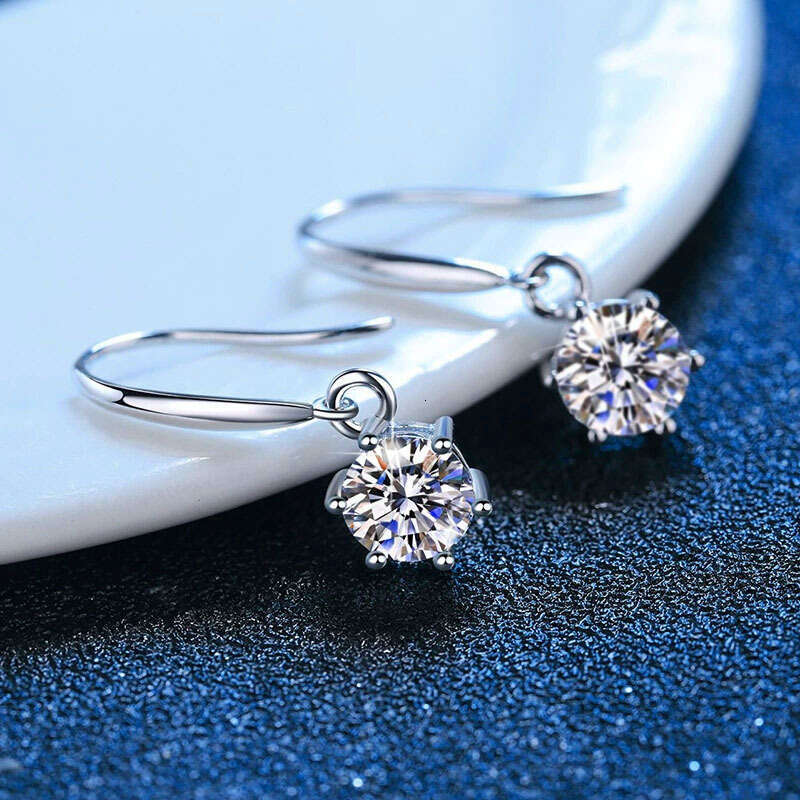S Sier Stud Moissanite Stone One Carat Six-Prong Earrings Exquisite Craftsmanship Quality d73