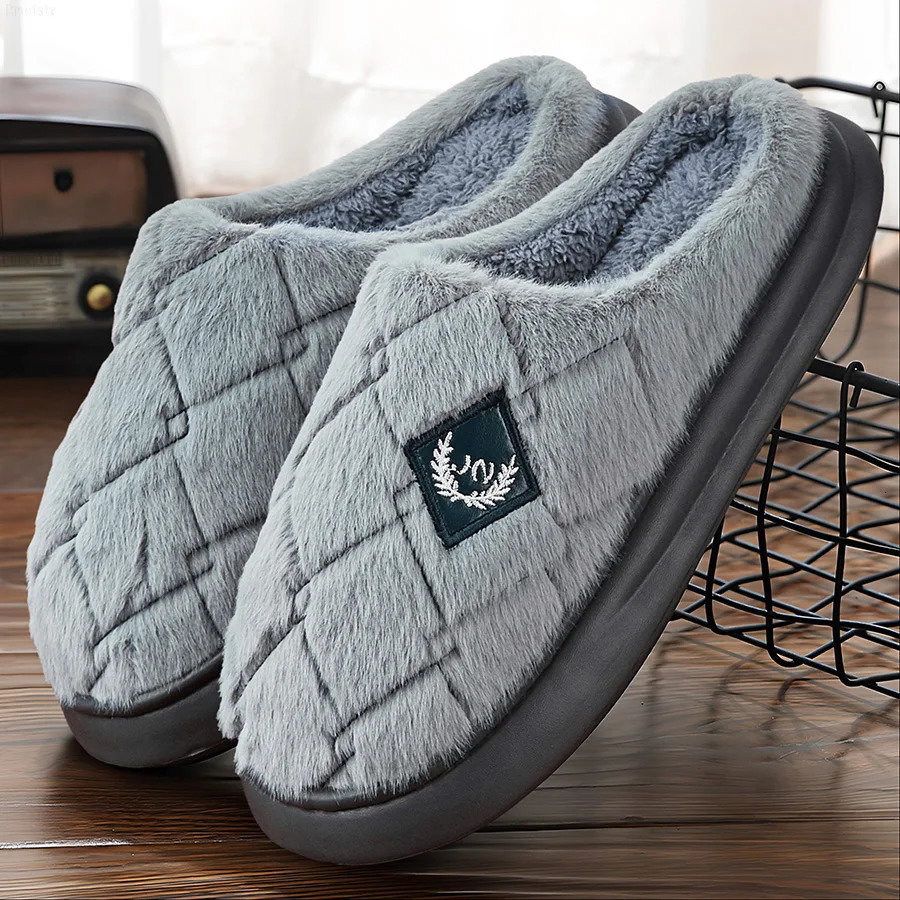 Mens House Slippers Furry Plaid cozy EVA Memory Foam Lightweight Casual Shoes Winter Warm Plush Non-slip Slippers big size 250716