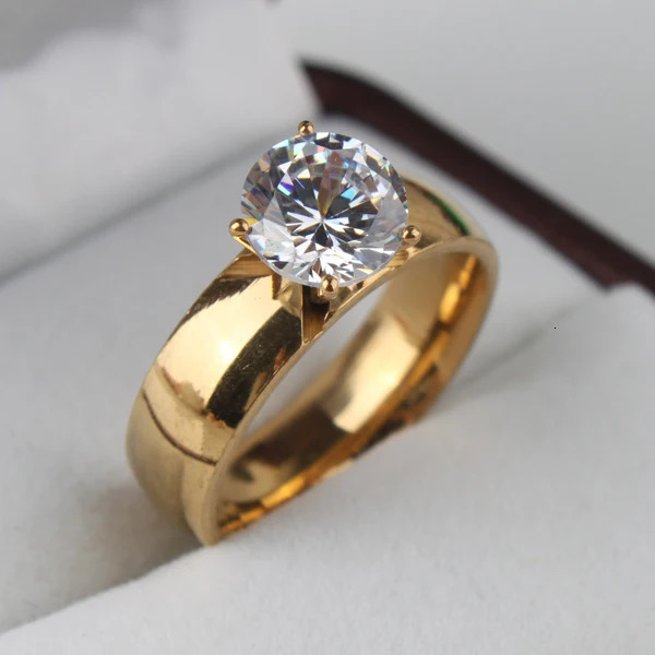 6mm Light Zircon CZ gold color Stainless Steel finger rings men women jewelry wholesale lots 250715