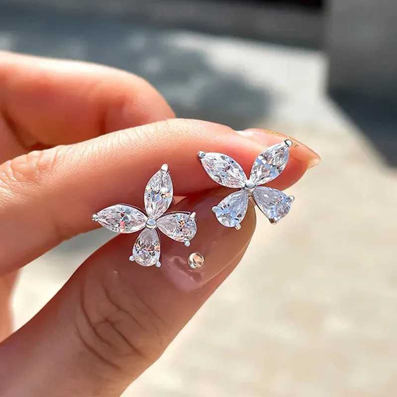 925 Sterling Silver Crystal Butterfly Shaped Stud Earrings for Women Dainty Female Ear Accessories for Party Wedding Bridal Jewelry XJ250718