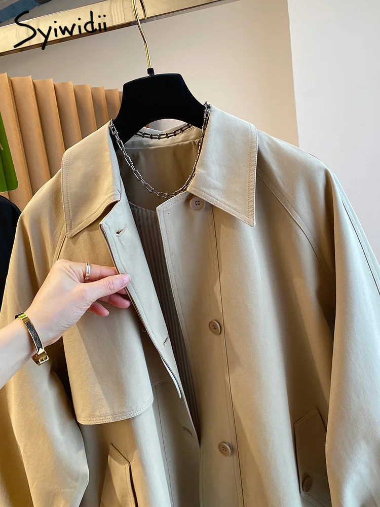 Syiwidii Trench Coat for Women 2025 Oversized Cargo Coats Outerwear Female Spring Autumn Loose Korean Fashion Mid-Length Jacket 250716
